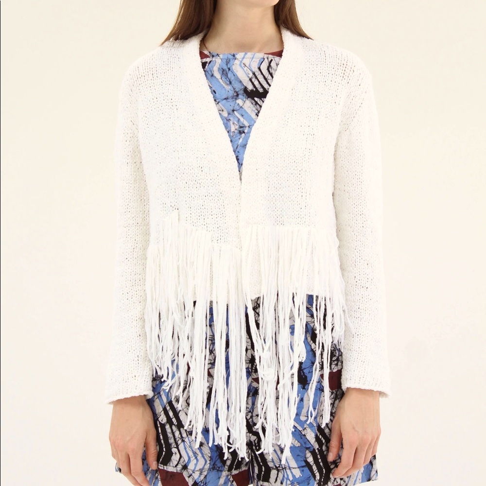 Correll Correll organic white cotton fringe cardigan sz M